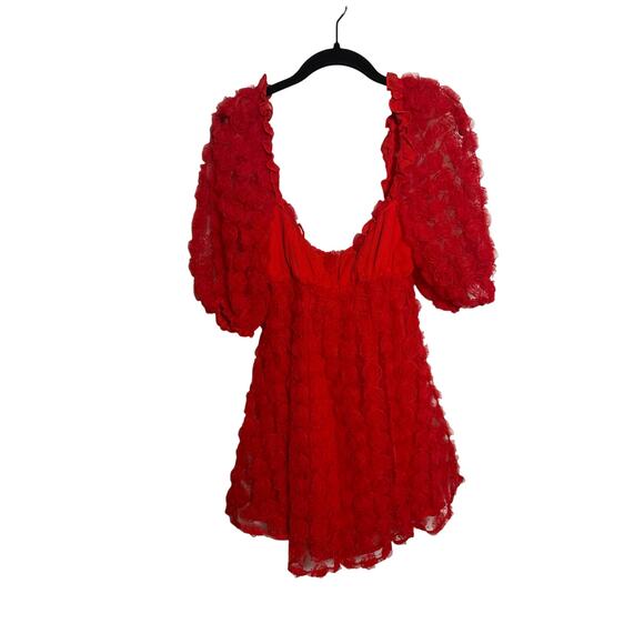 For Love & Lemons Hannah Mini Dress – Red Rosette Chiffon, Women’s Size S - Picture 3 of 7